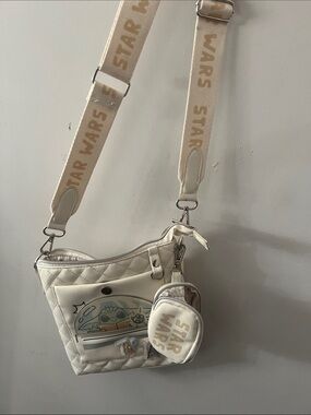 Cream Quilted Crossbody Bag with Character Graphic